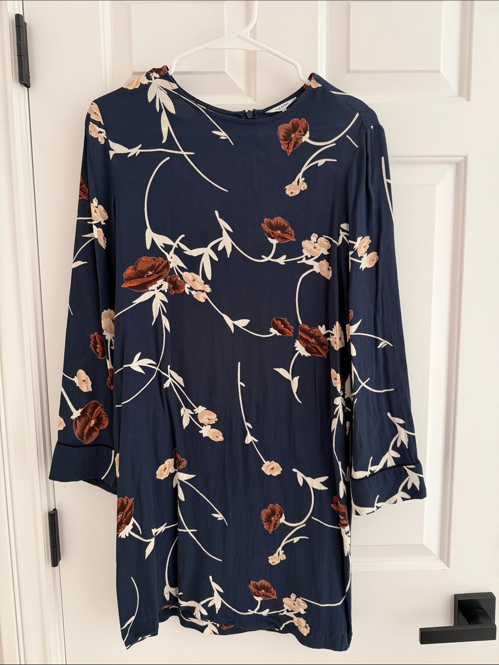 Ganni - Navy Floral Long-Sleeve Shift Dress